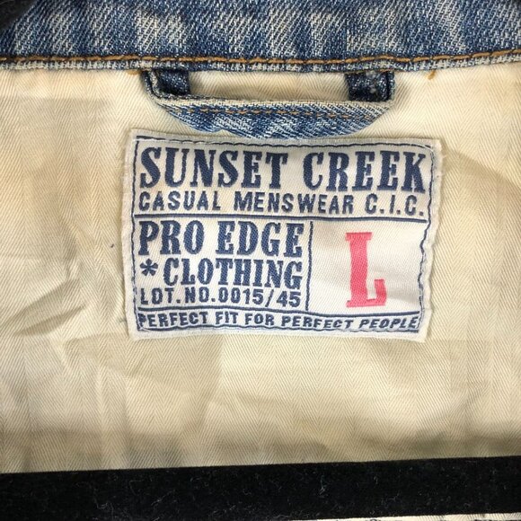 Sunset Creek Mens Vintage Denim Jacket Distressed Retro Trucker Medium Wash L - Picture 6 of 8